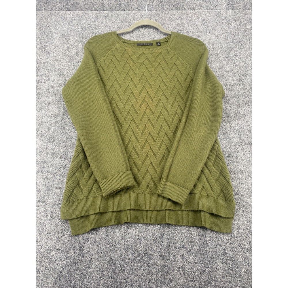 Cyrus Basketweave Cable Knit Sweater Womens Medium Olive Green Crewneck High Low